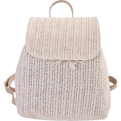 Fashion Straw Woven Backpack Ladies Shoulder Bag Summer Girl Backpack Female Travel Bag Books Backpack