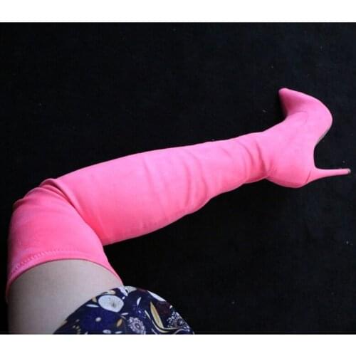 Hot Over-the-Knee Boots Women Slim Knee-high Boots High Heels Suede Boots Long Boots Winter Shoes Big Size 34-44 Female Shoes