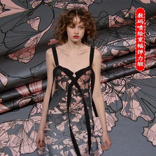 Natural mulberry silk stretch satin printed fabric cloth 138 cm width 19 momme soft shirt pajamas sewing spandex fabric