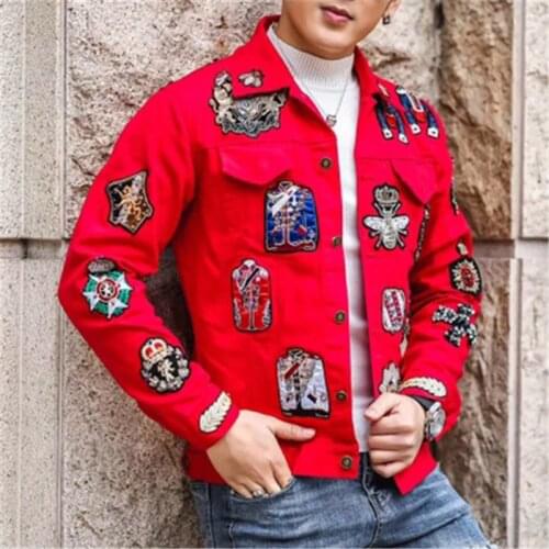 Spring New Men Vintage Jacket Men High Quality Outwear Coat Streetwear Pocket Hip Hop Male Badge Jackets Red Mens Jackets Coats