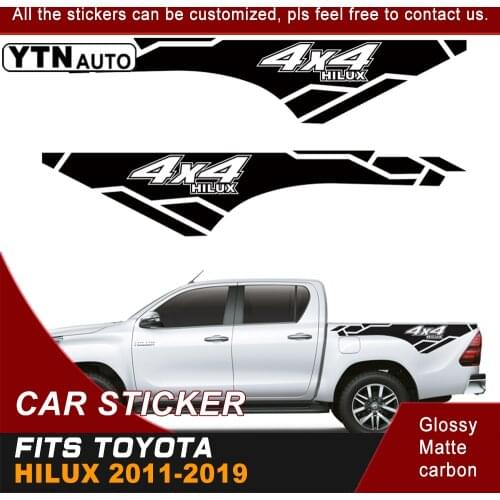 2Pcs/set rear trunk puzzle 4x4 stripe graphic vinyl car sticker custom fit for toyota hilux revo vigo 2012-2019