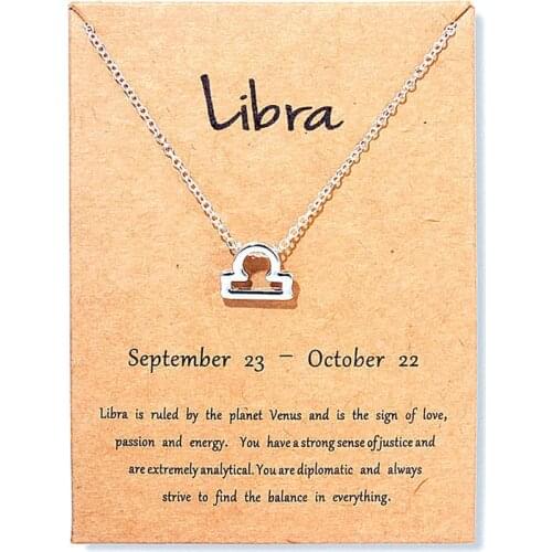Vintage Libra Virgo Sagittarius Message Card Jewelry 12 Constellation Pendant Necklace Necklaces For Women Birthday Gift