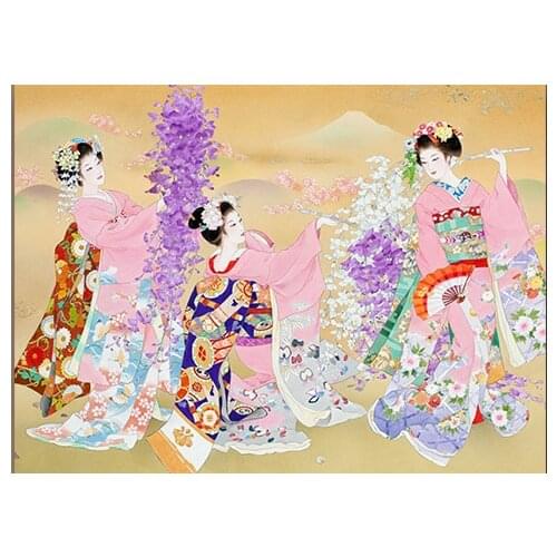 Japanese kimono ladies Needlework Aide Cross stitch 14CT Unprinted Embroidery kits Arts Cross-Stitching,DIY Handmade Home Decor