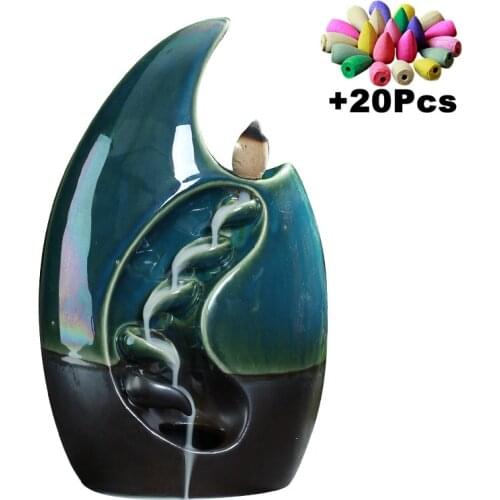 Bright Moon Waterfall Burner Ceramic Incense Holder Hand Made Ceramic Handiwork Home Office Decor With 20Cones Gift