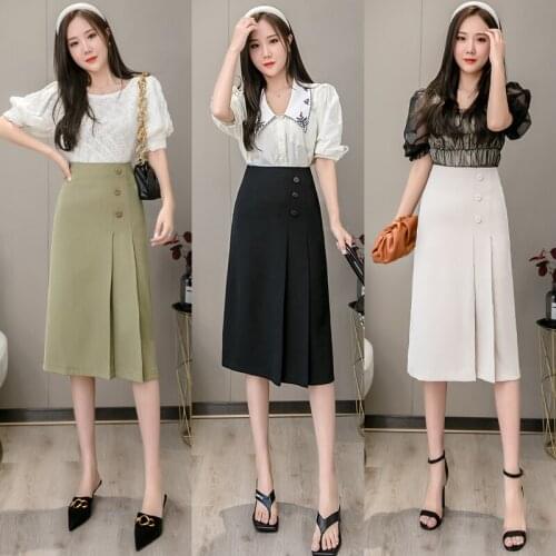 2021 Spring& Autumn New Simple Solid Color Commuter Bag Hip Skirt Casual Loose Temperament Women A-line Long Skirt Free Shipping