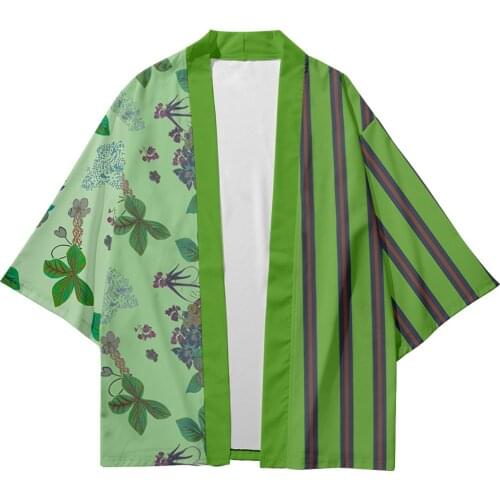2021 Cool and forgive young green floral stitching 3D Print Kimono Haori Yukata Women/Men Summer Casual Short Sleeve Streetwear