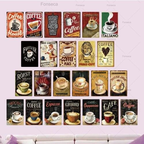 Coffee Tin Sign Vintage Metal Sign Plaque Metal Vintage Wall Art Decor For Kitchen Coffee Bar House Cafe