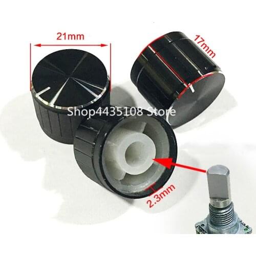 10pcs Aluminum alloy black and white bright edge 21 * 17MM potentiometer knob cap encoder D-type hole half shaft inner hole 6MM