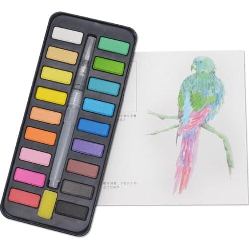 12/18/24 Colors Portable Solid Watercolor Paint Set Gouache With Water Brush Drawing School Acrylic Professional Art Supplies