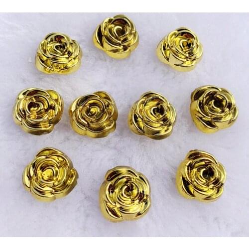 14mm 200pcs/lot Flat Back Resins Scrapbook 3D Acryl Gold Rose Flower Fit Phone Embellishment DIY Miniatures -E049*5