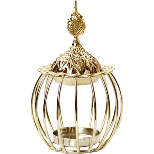 2 In 1 Iron Art Wire Tea Light Candle Holder Classic Candlestick Golden Incense Burner With Lid Desktop Decoration Ornaments