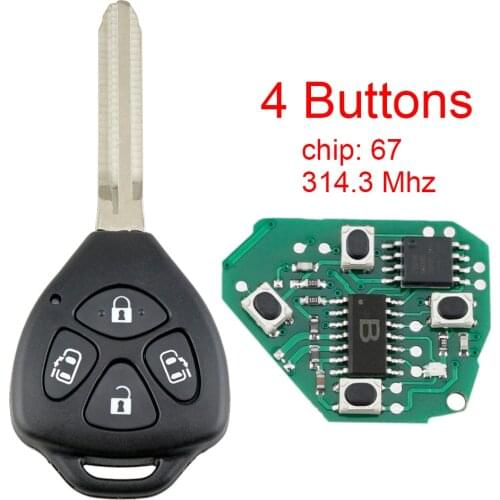 4 Buttons 314.3MHz Keyless Smart Remote Car Key Fob with 4D67 Chip and Uncut Blade Fit for Toyota Alphard 2005 - 2009