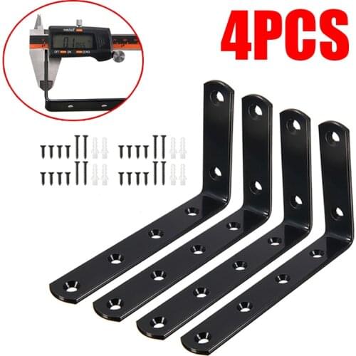 4pcs Black Metal L Shaped Shelf Brackets Wood Board Shelf Brackets Holder Rack Heavy Duty Support Hardware Wall Mounted