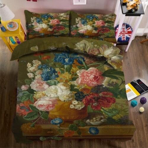 New flower oil painting 3D Bedding set cover bed sheet duvet cover sets housse de couette winter 4pcs