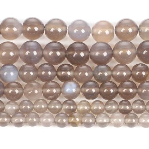 4 6 8 10 12mm Round Natural Stone Beads For Jewelry Making DIY Gray Agates Loose Spacer Bead Charm Bracelet Necklace Handmade