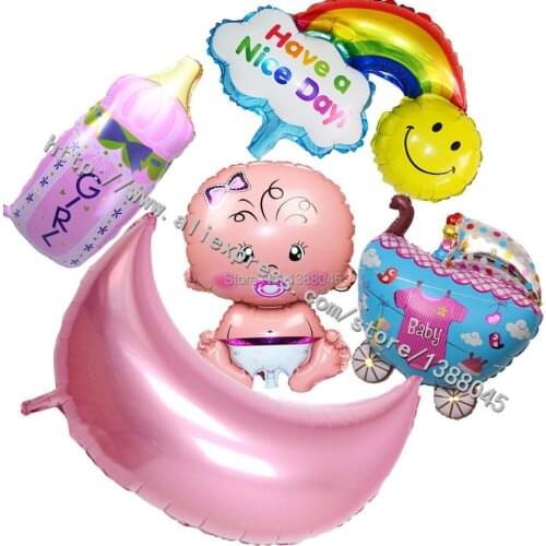 5 Styles Baby Girl Birthday Decoration Foil Balloons Baby Milk + Baby Girl Car Balloons Girl 1 Year Birthday