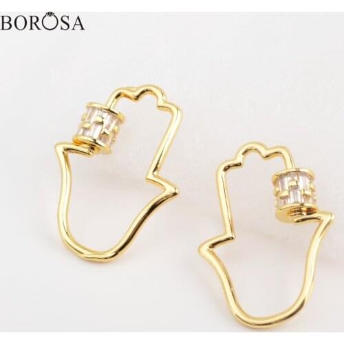 BOROSA Hamsa Hand Clasp Connector Micro Paved CZ Spiral Screw Lock Gold Fastener Clasps Jewelry Accessories for Women WX1346