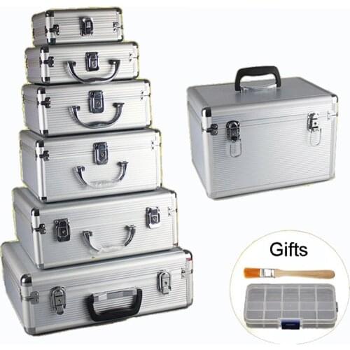 Aluminum alloy toolbox Suitcase Instrument box Equipment File Box Cosmetic Case Aluminum case Tool box with Sponge Free shipping