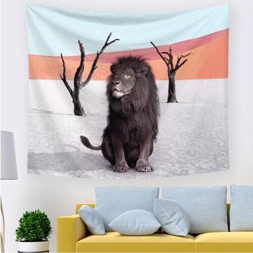 Black Cool Lion King Wall Tapestry Hippie Art Tapestry Wall Hanging Home Decor Large tablecloths For Bedroom Living Room Dorm