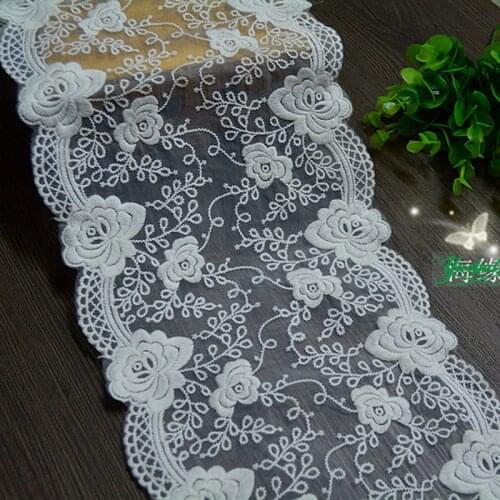 Double Scalloped Cotton Embroidery Lace Trim Organza Voile Lace DIY Garment Accessories Free Shipping 17.5cm