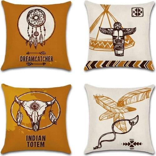 Tribal leader Indian decor printed linen polyester cushion cover pillowcase decoration for home sofa chair kids bedroom gift
