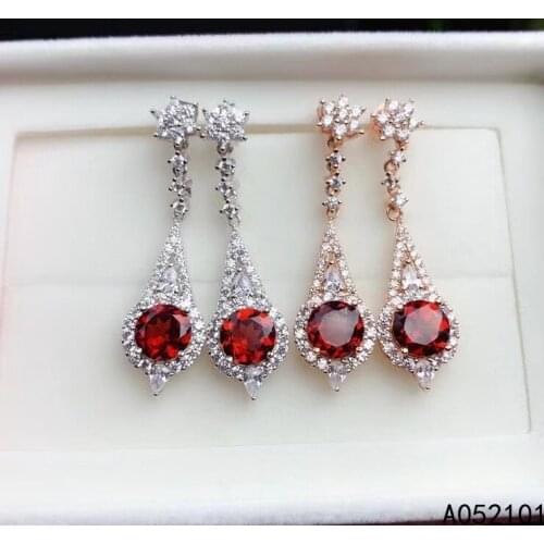 KJJEAXCMY fine Jewelry 925 Sterling Silver Natural garnet Girl new classic earring eardrop Support Test Chinese style