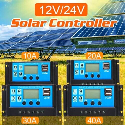 50A Solar Charge Controller Solar Panel Controller 12V/24V Adjustable LCD Display Solar Panel Battery Regulator with USB Port