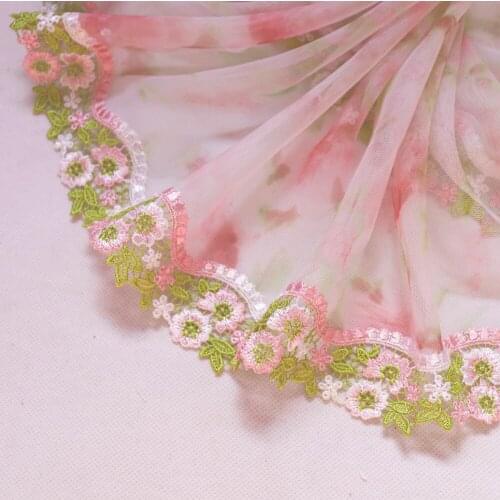 1Meter 20cm wide Floral Embroidered Lace Trim Ribbon Dress Edge Guipure Pink Flower Lace Trimmings Sewing Lace Fabrics Materials