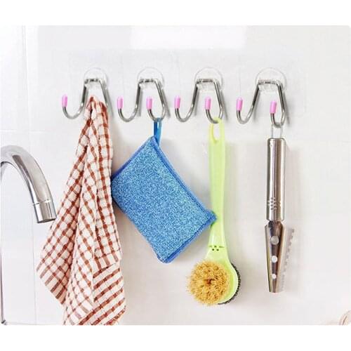 Wall Hook Strong Adhesive Pink Stainless Steel Sticky Hook Transparent Self Adhesive Hooks Squre Door Wall Hanger Hooks