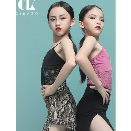 Summer Spaghetti Strap Girls Latin Dance Top Sexy Ballroom Clothing Lace Joint Pink Kids Dance Costumes Elastic Slim Latin G1201