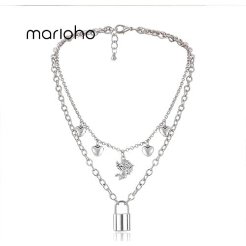 Marioho Creative Jewelry Style Street Lock Alloy Pendant Necklace Eros Cupid Heart Necklace Ladies Valentines Day Jewelry