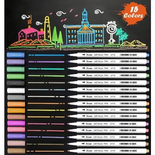 Metallic Marker Pens 15 Assorted Color Fine Tip Sheen Glitter Painting Pen Card Making Birthday Greeting