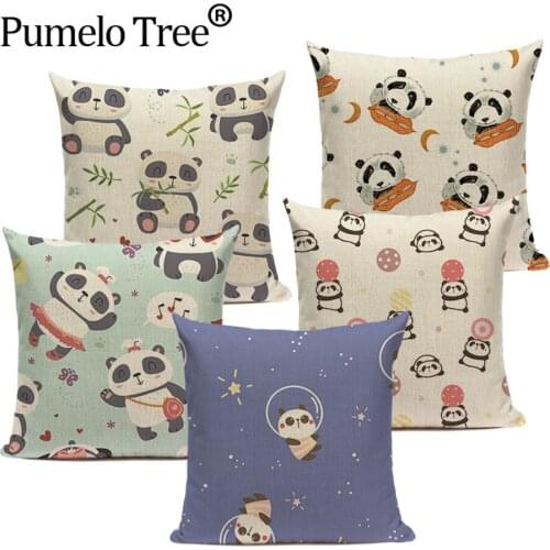 Cute Panda Throw Pillow Covers Cartoon Animal Sofa Decorative Covers Boho Cushion Cover Letter Cushion Cover Linen Cushion Case