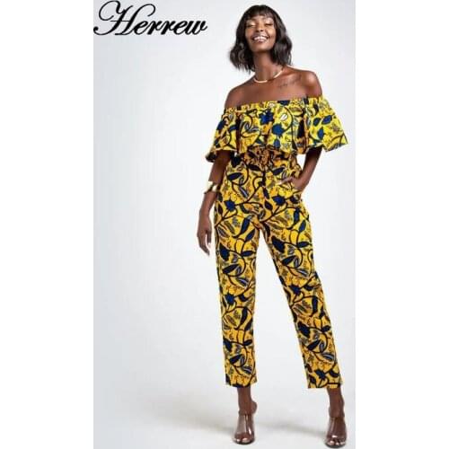 Fashion Ladies Clothes 2021 News Jumpsuit Ankara Style Shoulder Off Ruffled Sexy Dashiki Print Pants African Dresses for Women