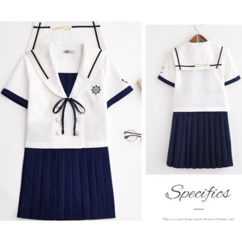 Marine girl Xiao Qingxin soft girl embroidered JK uniform sailors uniform cyanotic students pleated skirt class uniform jkx125