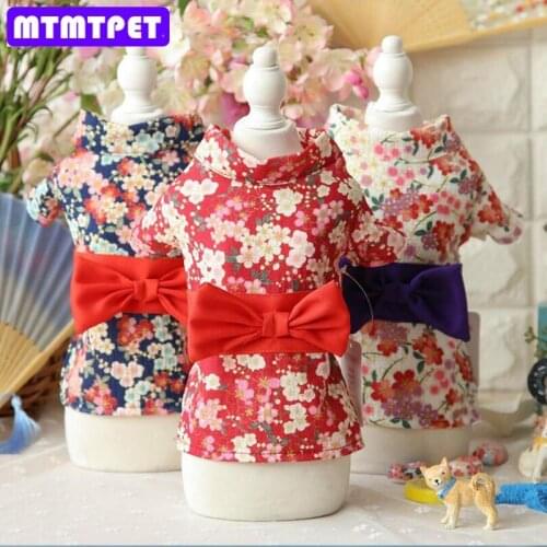 MTMTPET Teddy Dog Dresses Bow tie bathrobe Japanese cherry blossom traditional kimono 2017 new Petstyle Free Shipping 1pcs