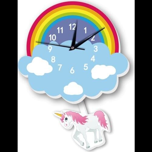 Cartoon Unicorn Wall Clock for Kitchen Living Room Kids Bedroom Slient Pendulum Watch Wall Hanging Clocks Home Decoration Gifts