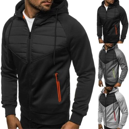 Plus Size Men Jacket Autumn Winter Zipper Closure Hooded Jacket LongSleeve Patchwork Mens Fashion Jackets Outerwear 2021 New