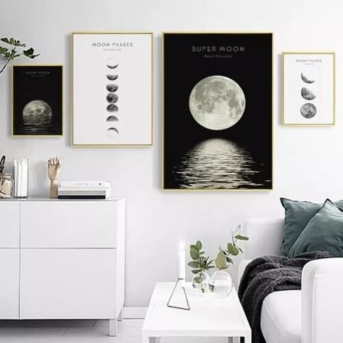 Moon Phase Wall Art Poster and Print Nordic Black and White Abstract Landscape Canvas Painting Modern Living Room Home Decor