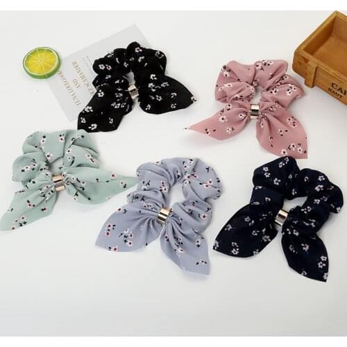 New arrival Fashion women pretty Floral bow Hair bands elegant hair Scrunchies girls Hair Tie Accessories Ponytail Holder