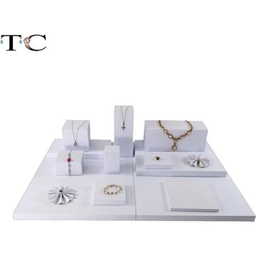 Newest 3D Square Jewelry Display White PU leather Ring Holder Pendant Necklace Showed Earrings jewellery Frame Bracelet Stand
