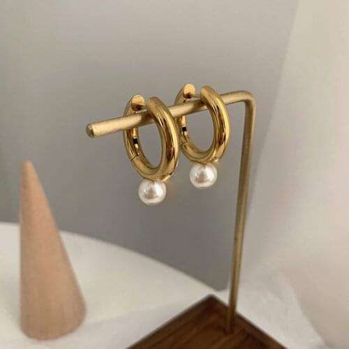 New Korean Vintage Smal Hoop Earrings Simple Imitation Pearl Round Circle Metal Earring For Women Girls Wedding Jewelry Gifts