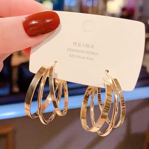 New Fashion Korean Three-layer Smooth Metal Big Circle Earrings, Exaggerated Retro Earrings For Women Wholesale