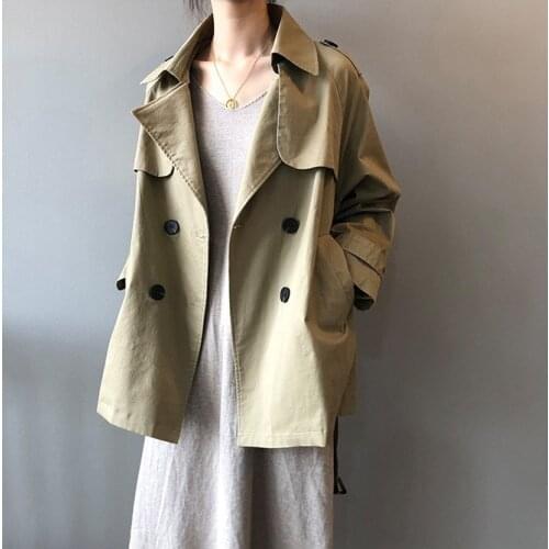 Obrix Female Casual Korean Style Jacket Streetwear V-neck Full Sleeve Double Breasted Lapels Pockets Loose Outerwear For Women