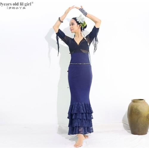 Dress Flamenco Practice Multilayer Spanish Dance WearWomenFishtail Skirt ENN01