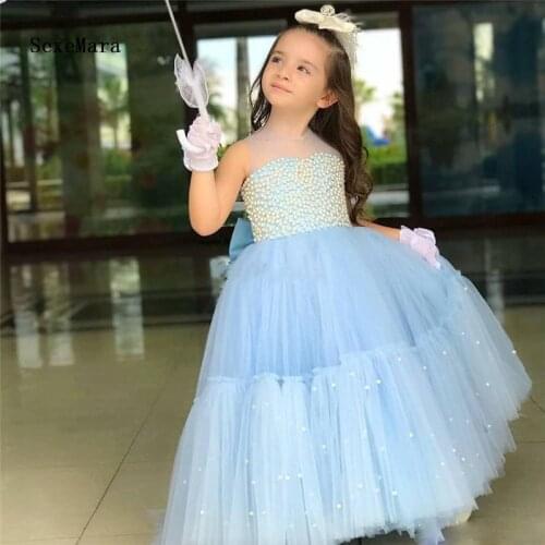 New Girls Clothes Flower Girl Dress Ruffle Pearls Top Girls Dress Birthday Party Dress Pageant Gown For 1-14Years