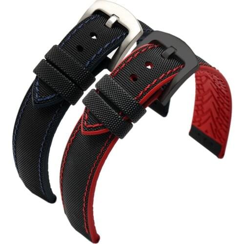 Nylon Silicone Rubber Bottom Watchband 18 20 22 24mm Watch Strap Band Waterproof Silicone Bracelet Watch Belt for Men Women