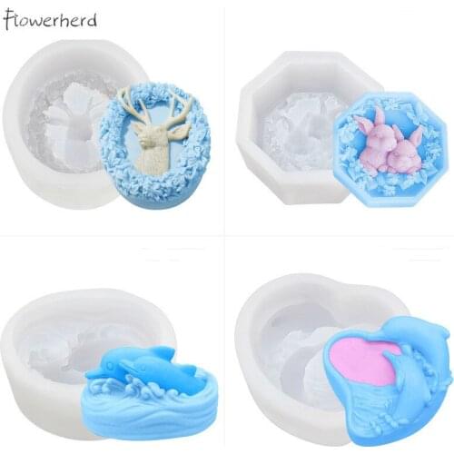 Rabbit Silicone Mold Dolphin Elk Handmade Soap Mold Snowy Mooncake Mold Baking Tools Soap Making Epoxy Resin Molds