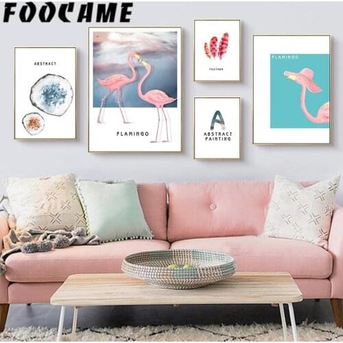 Flamingo Feather Cartoon Poster Modern Scandinavian Canvas Abstract Paintings Print Art Decoration Wall Pictures Living Room