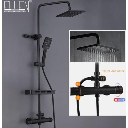Bath Shower Faucets Thermostatic With Sliding Bar Hot Cold Water Shower Sets Wall Tap Mix Black Rainfall Shower EL3906